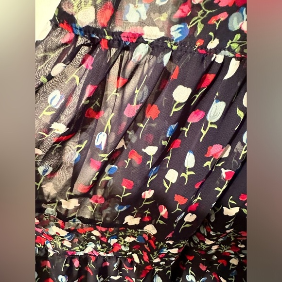 MANGO MNG Size 8 Black Long Sleeve Tulip Floral Split V Neck Button Front MAXI - Picture 11 of 13